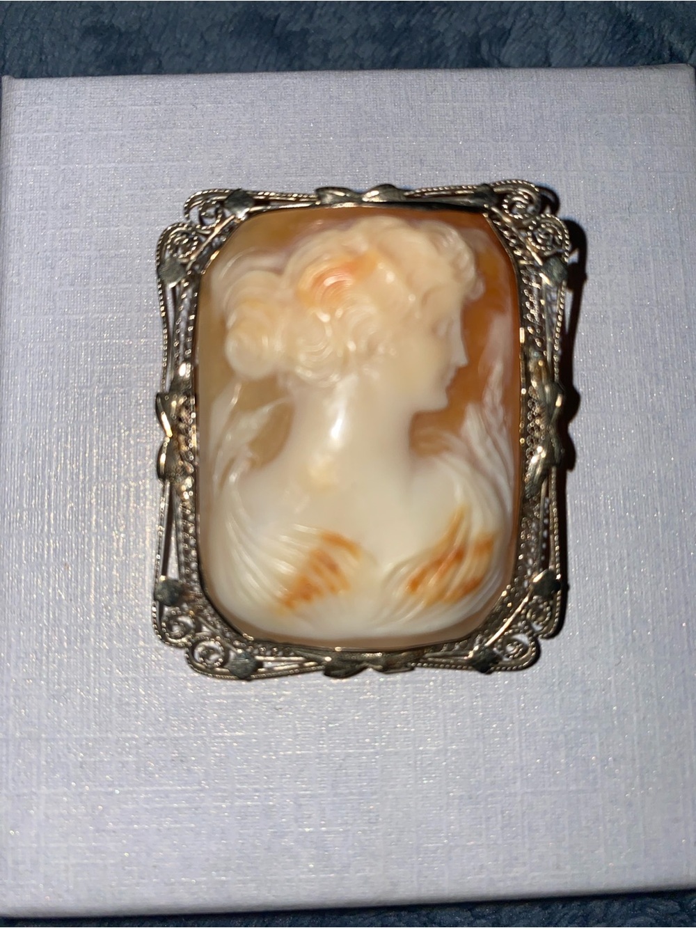 Vintage Carved Shell Cameo Brooch Pin - Cream and Warm Amber - Picture 2 of 6